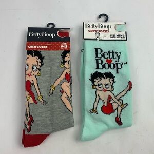 Betty Boop Crew Socks Set of 2 Gray Red Mint Green New NWT
